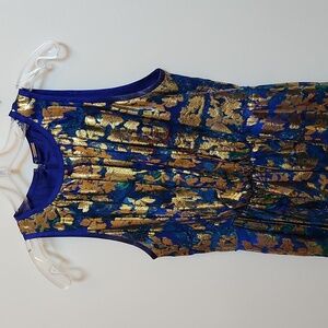 Elie Tahari Demetra Metallic Gold/ Blue Dress Size 2